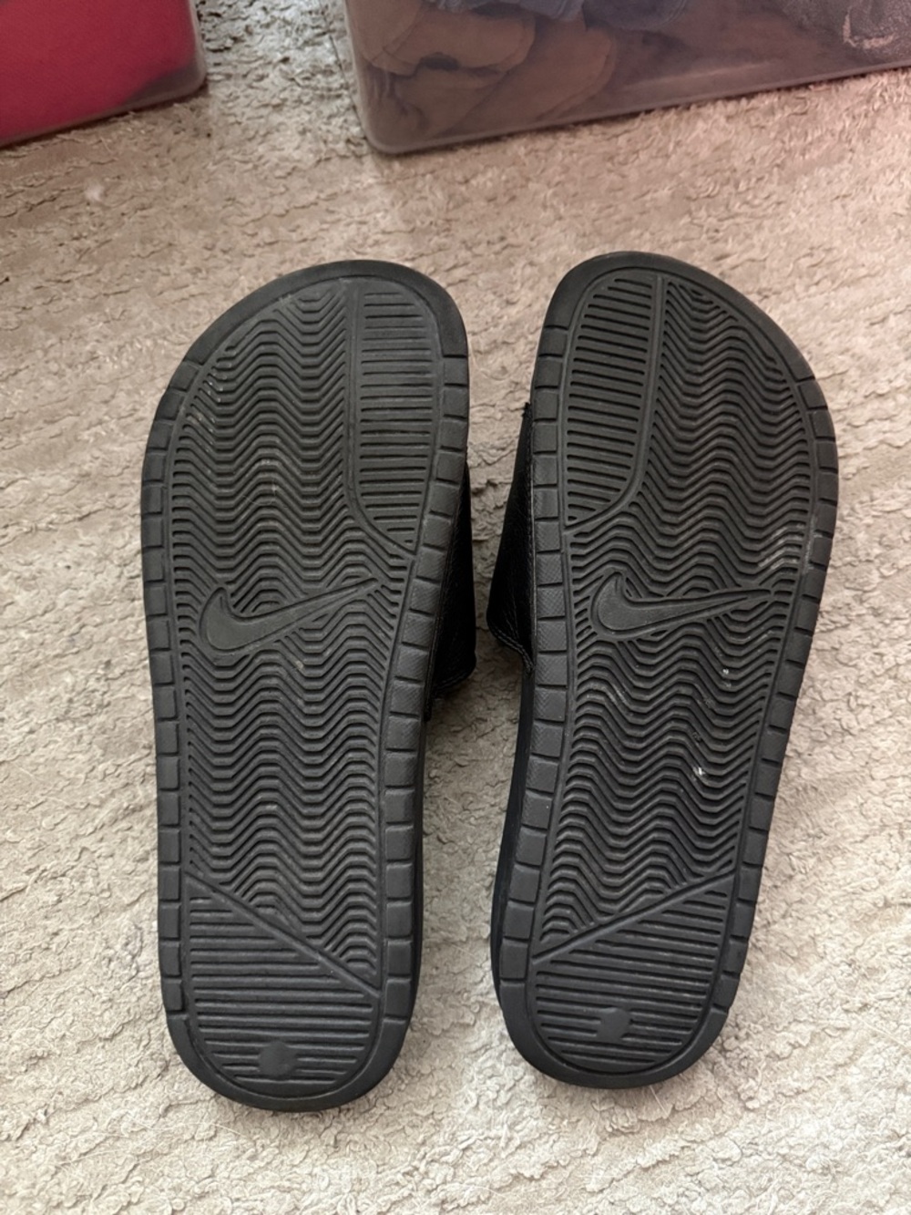 Nike Black Slide Sandals with White Swoosh - Picture 2 of 2